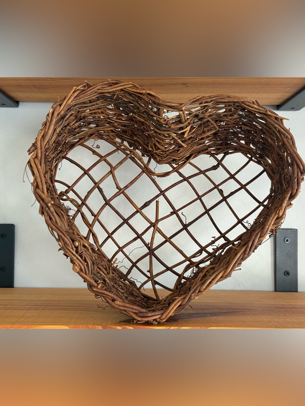 Rustic Brown Heart Woven Wall Decor - Basket